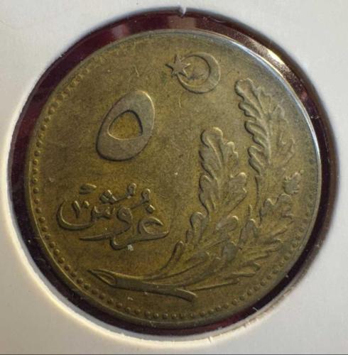 TÜRKİYE CUMHURİYETİ TEDAVÜL EDEN MADENİ PARALAR..OSMANLICA 1340 (1924) 5 KURUŞ
