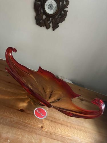 70’ler orijinal İtalyan Vintage Büyük Boy Kırmızı Murano Gondol,52cm