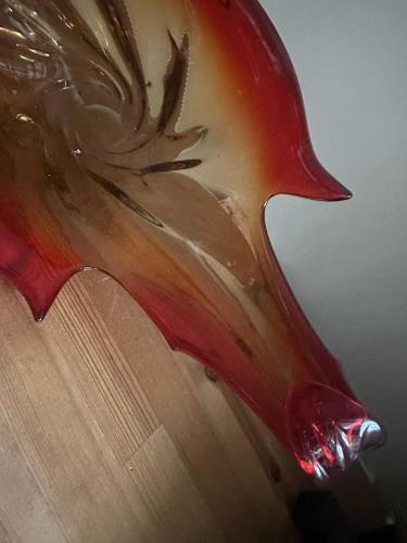70’ler orijinal İtalyan Vintage Büyük Boy Kırmızı Murano Gondol,52cm