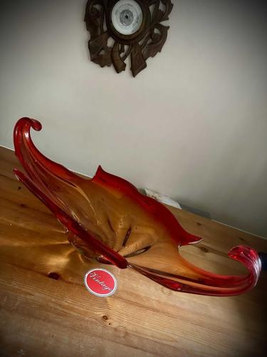 70’ler orijinal İtalyan Vintage Büyük Boy Kırmızı Murano Gondol,52cm