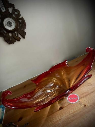70’ler orijinal İtalyan Vintage Büyük Boy Kırmızı Murano Gondol,52cm