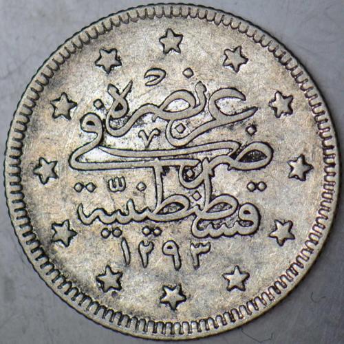 II. ABDÜLHAMİD GÜMÜŞ 2 KURUŞ 1293/32 KOSTANTİNİYYE DARBI.
