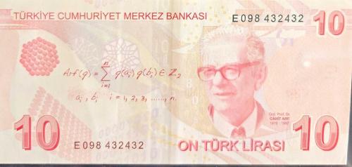 9. Emisyon 10 Türk Lirası - Güzel Numara - E098 432432 (ÇİL)