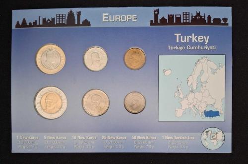 1-5-10-25-50 Kuruş 1 YTL ÇİL MADENİ PARA SETİ Özel Üretim Kartonette