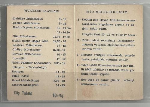 LALELİ TEŞHİS KLİNİĞİ / İŞYERİ KARTI VE 1962 SENESİ TAKVİMİ...