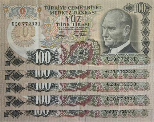 6. Emisyon 100 Türk Lirası - G20 Sıralı Beşli Deste Parçası - (ÇÇT)