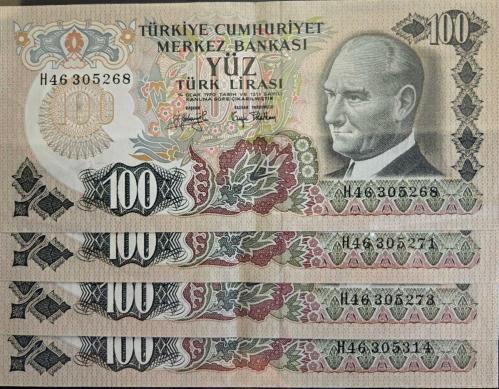 6. Emisyon 100 Türk Lirası - H46 Seri Grubu 4 Adet - (ÇÇT)