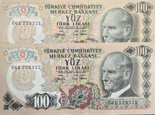 6. Emisyon 100 Türk Lirası - G61 Sıralı İkili - (ÇİL)