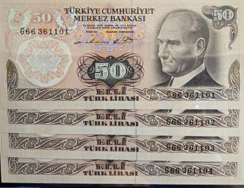 6. Emisyon 50 Türk Lirası - G66 Sıralı Dörtlü Deste Parçası - (ÇA)