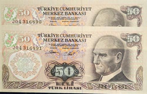 6. Emisyon 50 Türk Lirası - J04 Sıralı İkili - (ÇİL)