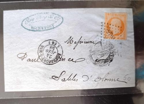 LOT.5 » Fransa 1858 tarihinde postadan geçmiş şirket kaşeli  İmparator Napolyon 40 cent pullu zarf ön yüzü