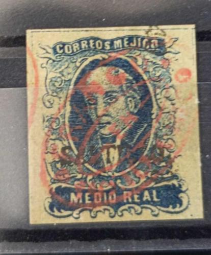 LOT.1 » Meksika 1856 Meksika'nın ilk pulu 1/2 Real Damgalı katalog degeri1500 tl