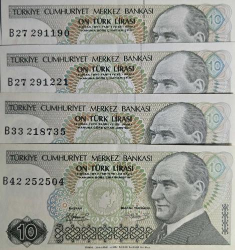 7. Emisyon 10 Türk Lirası - ABCDE serilerinden karışık 31 Adet