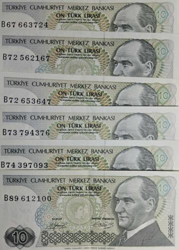7. Emisyon 10 Türk Lirası - ABCDE serilerinden karışık 31 Adet