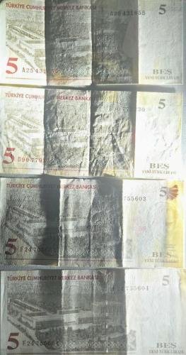 8. Emisyon (YTL) 5 Yeni Türk Lirası - 4 Adet Lot (2 Adedi Seri Takipli)  - (ÇT)