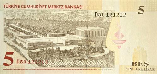 8. Emisyon (YTL) 5 Yeni Türk Lirası - D50 Serisi - ÖZEL TEKRARLAYAN NUMARA (121212) - ÇİL (UNC)