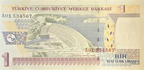 8. Emisyon (YTL) 1 Yeni Türk Lirası - A01 Serisi - 2 Adet Ardışık Lot - ÇİL (UNC)