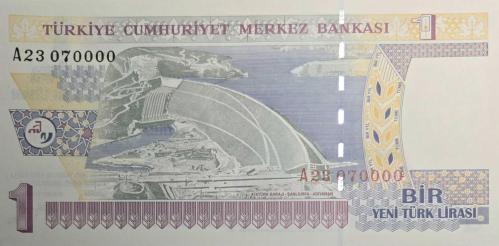 8. Emisyon (YTL) 1 Yeni Türk Lirası - ÖZEL NUMARA (A23 070000) - ÇİL (UNC)