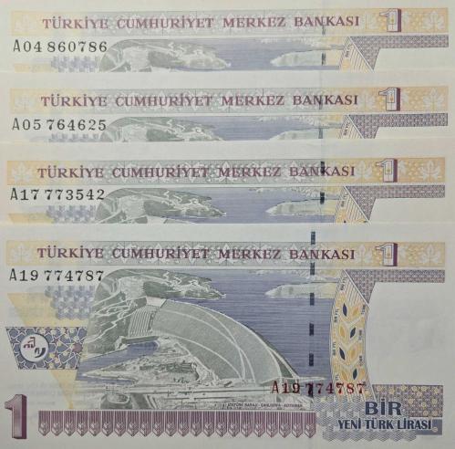 8. Emisyon (YTL) 1 Yeni Türk Lirası - Karışık Seri Lot (4 Adet) - ÇİL (UNC)