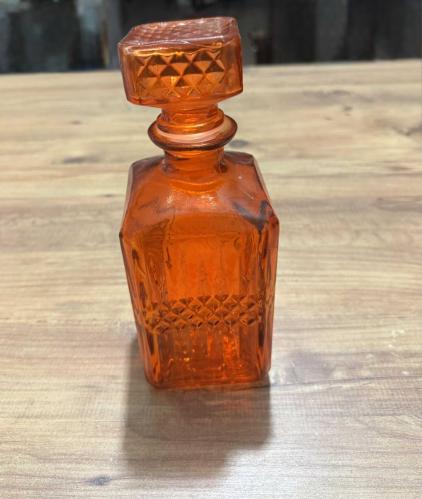 Vintage Tarzı Turuncu Cam Karaf / Dekoratif Şişe