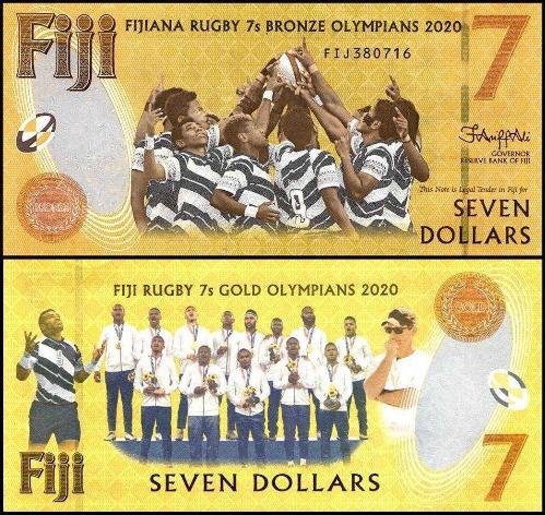 FİJİ 7 DOLAR 2022 P#122b, HATIRA, RUGBY TAKIMININ ZAFERİ,  ÇİL, ESKİ YABANCI KAĞIT PARA