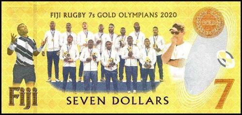 FİJİ 7 DOLAR 2022 P#122b, HATIRA, RUGBY TAKIMININ ZAFERİ,  ÇİL, ESKİ YABANCI KAĞIT PARA