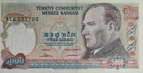 7. Emisyon 5000 Türk Lirası - A16 Serisi -1. Tertip Nadir Seri Küçük Mevlana - ÇA++