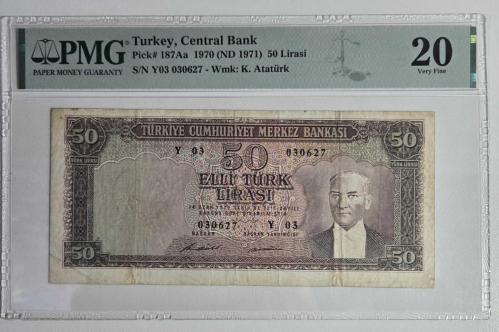 5. Emisyon 50 Türk Lirası - 7. Tertip Çok Nadir Y03 Serisi - PMG 20 VF Sertifikalı