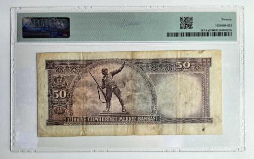 5. Emisyon 50 Türk Lirası - 7. Tertip Çok Nadir Y03 Serisi - PMG 20 VF Sertifikalı