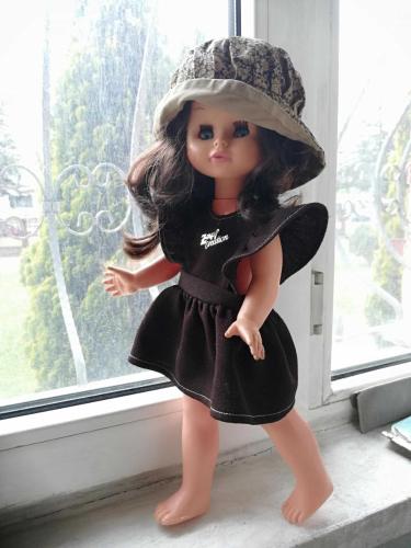 VİNTAGE OYUNCAK ET BEBEK FRANCA DAMGALI SİYAH SAÇLI BOY 44 CM UYUR, ÇOK GÜZEL BEBEK