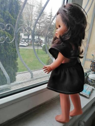 VİNTAGE OYUNCAK ET BEBEK FRANCA DAMGALI SİYAH SAÇLI BOY 44 CM UYUR, ÇOK GÜZEL BEBEK