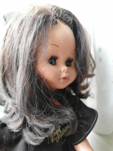 VİNTAGE OYUNCAK ET BEBEK FRANCA DAMGALI SİYAH SAÇLI BOY 44 CM UYUR, ÇOK GÜZEL BEBEK