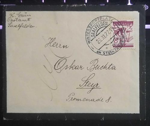 Avusturya  1927 Taziye  ZARFI Saalfelden'den Steyr'a  gitmiş içinde mektubu var ,Çok Nadir..