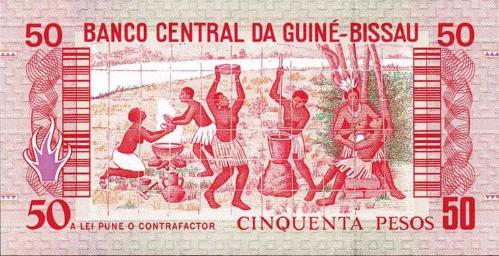 GİNE BİSSAU 50 PESO 1990, P#10, ÇİL, ESKİ YABANCI KAĞIT PARA