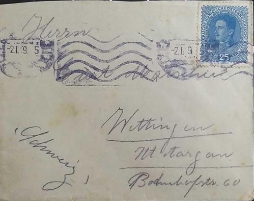 Avusturya  1919 Orta Boy ZARF Pilsen'den Wettingen'e İsviçre'ye gönderilmiş,Nadir..