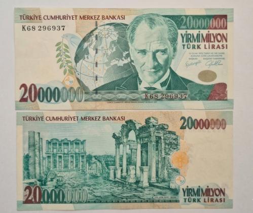 20000000 Türk Lirası 7 Emisyon  Yirmi Milyon  TL Çok Çok ++Temiz  Kondisyon