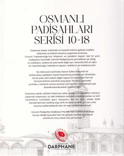 Koleksiyon Ürünü Osmanlı Padişahları Bimetal Hatıra Para Serisi 10-18 orijinal portföyünde