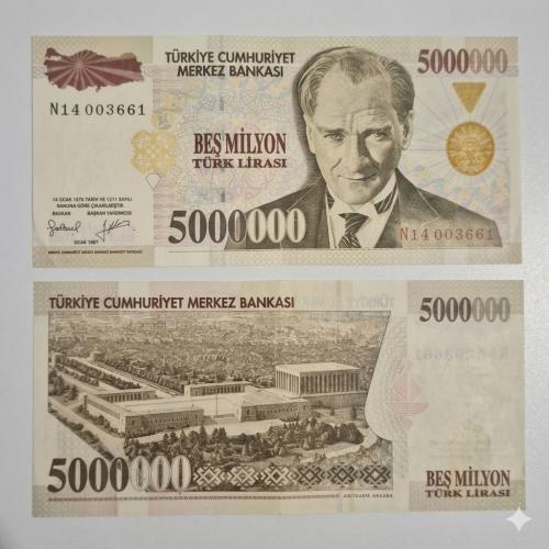 5000000 Türk Lirası 7 Emisyon  Beş Milyon  TL Çil Altı  Kondisyon