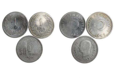 1 Lira 1947 – 1 Lira 1948 – 50 Kuruş 1935 | Toplam 21 Gr Gümüş Madeni Para Lotu