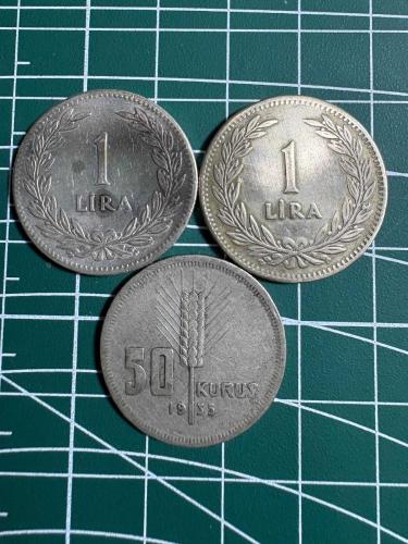 1 Lira 1947 – 1 Lira 1948 – 50 Kuruş 1935 | Toplam 21 Gr Gümüş Madeni Para Lotu