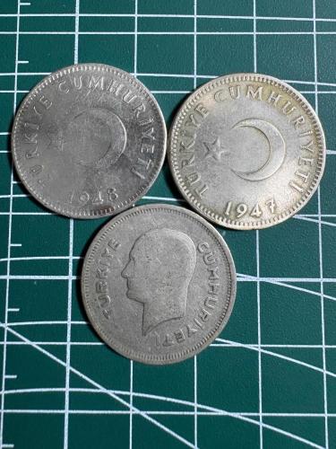 1 Lira 1947 – 1 Lira 1948 – 50 Kuruş 1935 | Toplam 21 Gr Gümüş Madeni Para Lotu