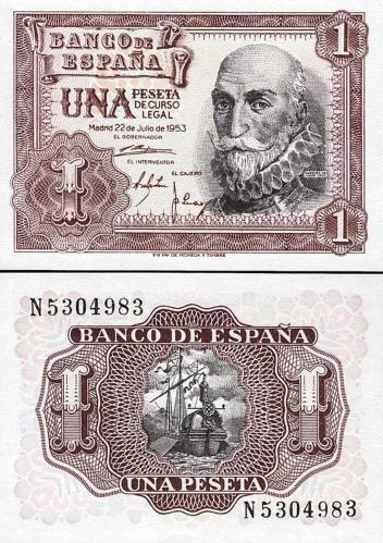İSPANYA 1 PESETA 1953, P#144, ÇİL, ESKİ YABANCI KAĞIT PARA