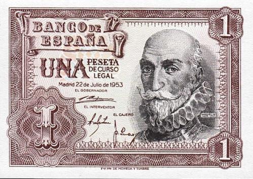 İSPANYA 1 PESETA 1953, P#144, ÇİL, ESKİ YABANCI KAĞIT PARA