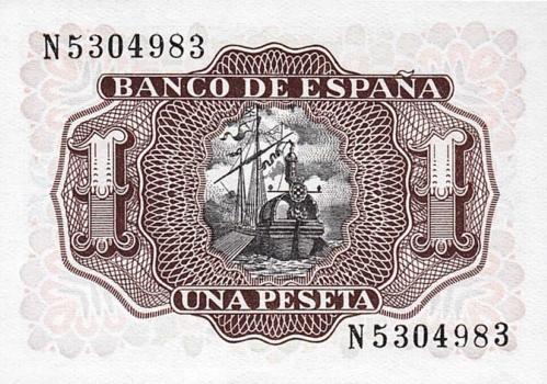 İSPANYA 1 PESETA 1953, P#144, ÇİL, ESKİ YABANCI KAĞIT PARA