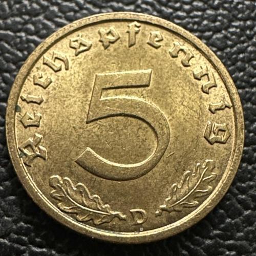 Nazi Almanyası 5 Reichspfennig 1938 D. Üçüncü Reich. Yüksek Kondisyon.