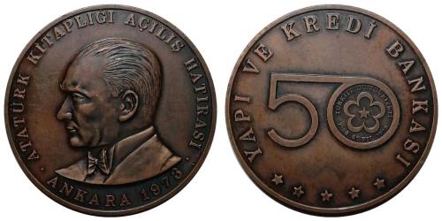 1973 Yılı YAPI KREDİ BANKASI ATATÜRK KİTAPLIĞI AÇILIŞI HATIRASI ANKARA BRONZ MADALYON