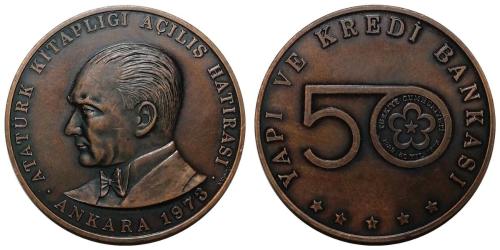 1973 Yılı YAPI KREDİ BANKASI ATATÜRK KİTAPLIĞI AÇILIŞI HATIRASI ANKARA BRONZ MADALYON