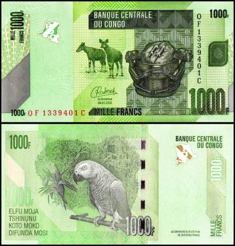 KONGO 1000 FRANK 2022, P#101d, ÇİL, ESKİ YABANCI KAĞIT PARA