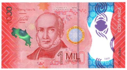KOSTA RİKA 1000 COLONES 2019 POLYMER, P#280a, ÇİL, ESKİ YABANCI KAĞIT PARA
