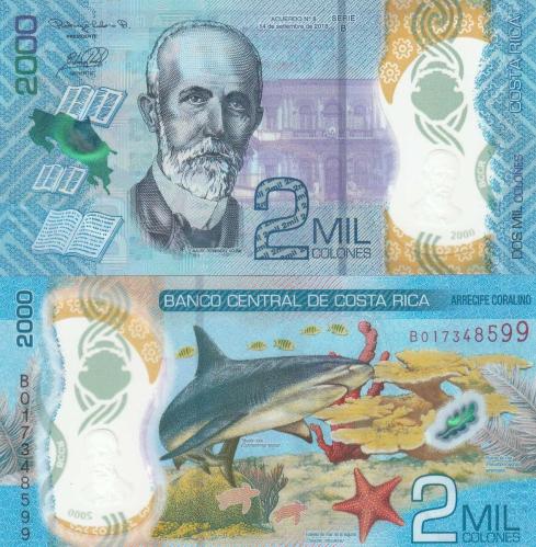 KOSTA RİKA 2000 COLONES 2018 POLYMER, P#281, ÇİL, ESKİ YABANCI KAĞIT PARA